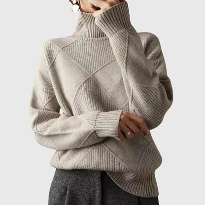 Beatrix | Damen Rollkragenpullover Rippstrick Geometrisch – Herbst-Look