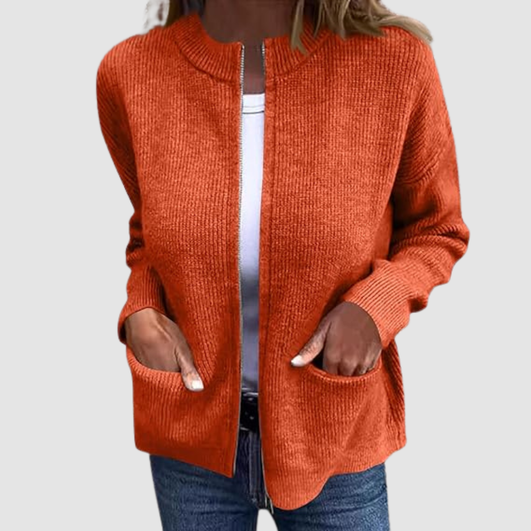 Hanne | Langer Strickjacke Cardigan mit offenem Schnitt und Taschen für Damen