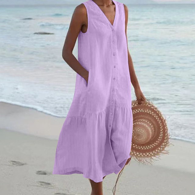 Regula | Damen Maxi Dress V-Ausschnitt Knopfleiste Sommer