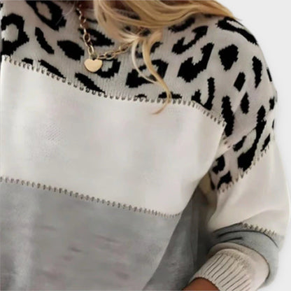 Vivian | Damen Pullover Leoparden-Print Rundhals