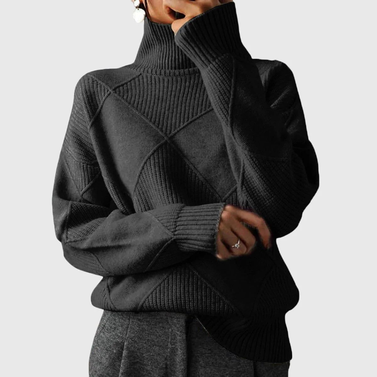 Beatrix | Damen Rollkragenpullover Rippstrick Geometrisch – Herbst-Look