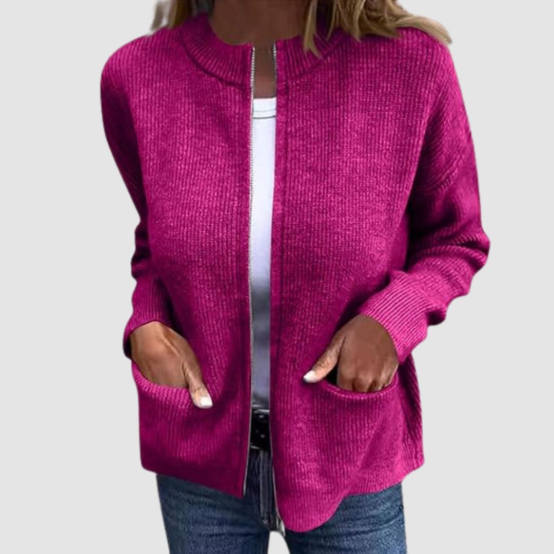 Hanne | Langer Strickjacke Cardigan mit offenem Schnitt und Taschen für Damen