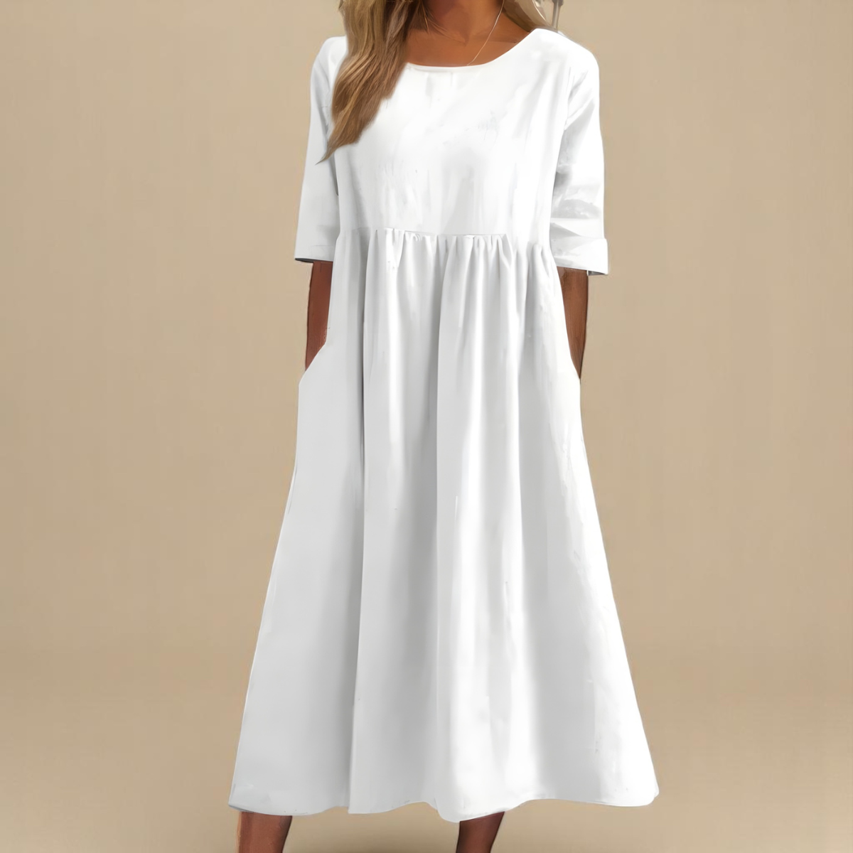 Amara | Damen Midikleid Relaxed Fit Rundhals Sommer