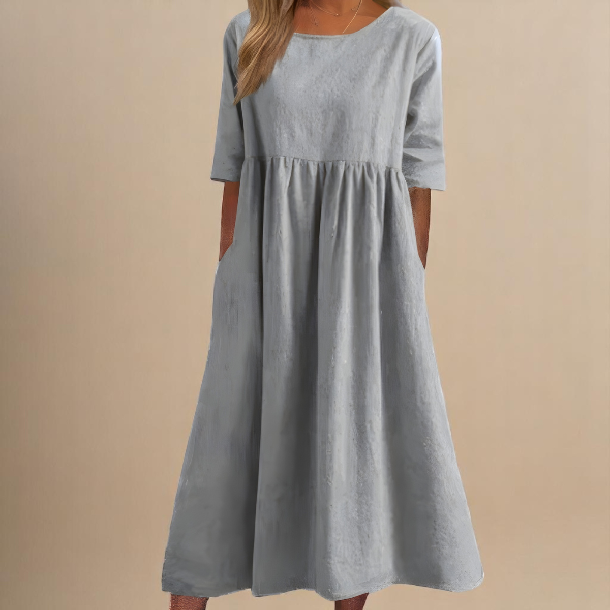 Amara | Damen Midikleid Relaxed Fit Rundhals Sommer