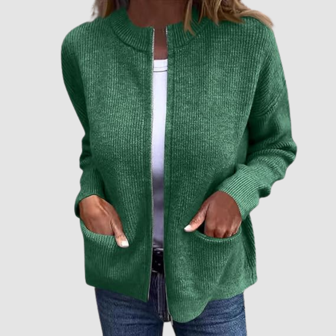 Hanne | Langer Strickjacke Cardigan mit offenem Schnitt und Taschen für Damen