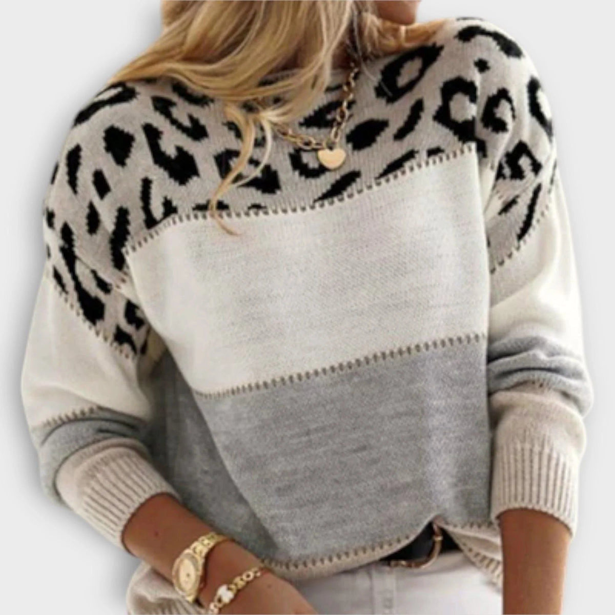 Vivian | Damen Pullover Leoparden-Print Rundhals