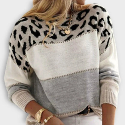 Vivian | Damen Pullover Leoparden-Print Rundhals