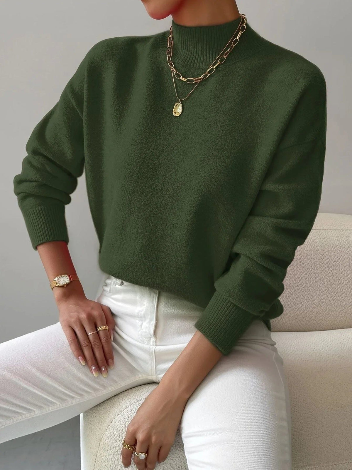 Ava | Dame Rollkragenpullover Gerippt Strick Langarm