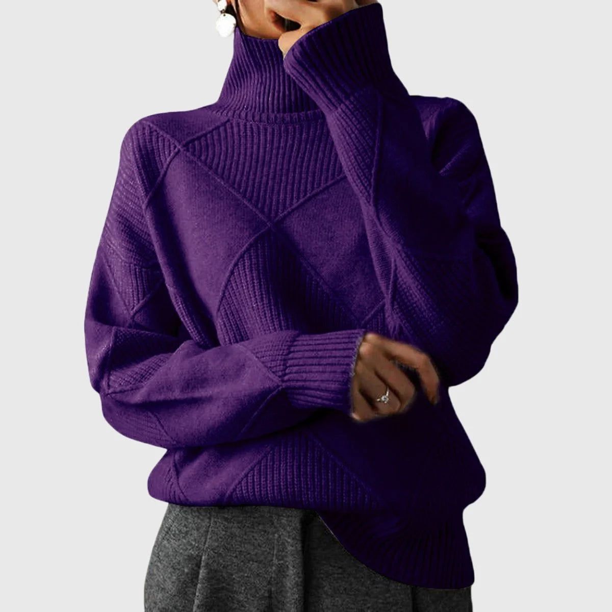 Beatrix | Damen Rollkragenpullover Rippstrick Geometrisch – Herbst-Look