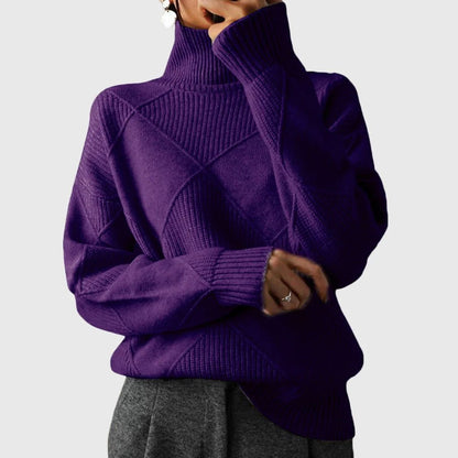 Beatrix | Damen Rollkragenpullover Rippstrick Geometrisch – Herbst-Look