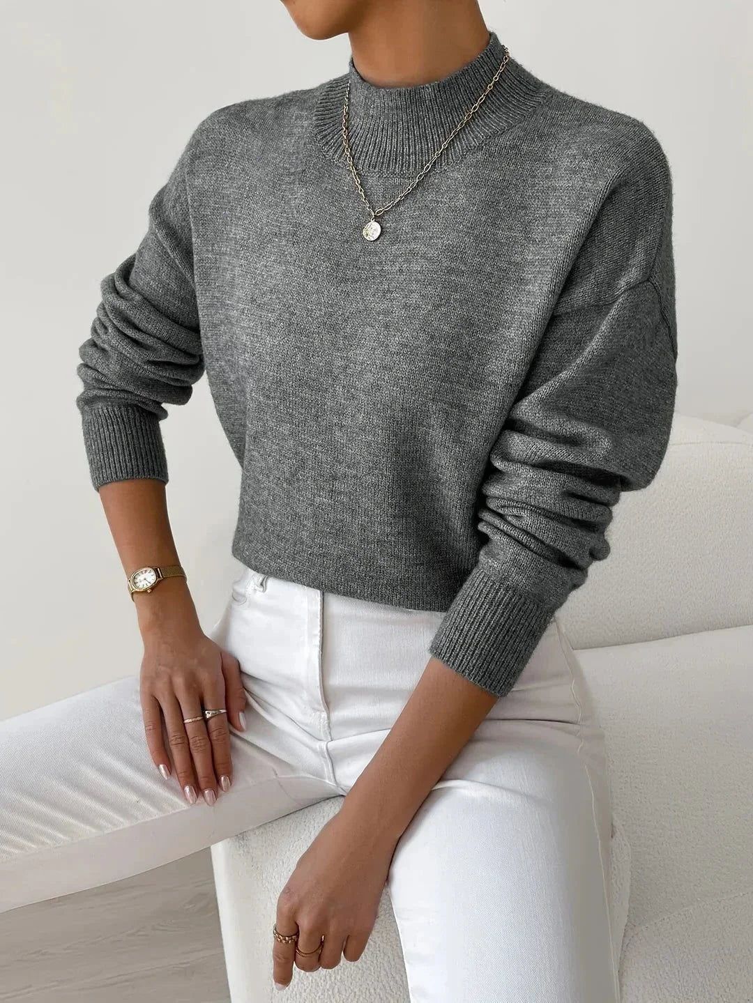Ava | Dame Rollkragenpullover Gerippt Strick Langarm