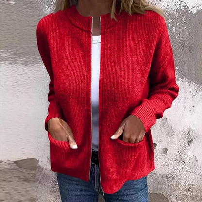 Hanne | Langer Strickjacke Cardigan mit offenem Schnitt und Taschen für Damen