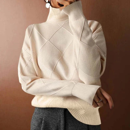 Beatrix | Damen Rollkragenpullover Rippstrick Geometrisch – Herbst-Look