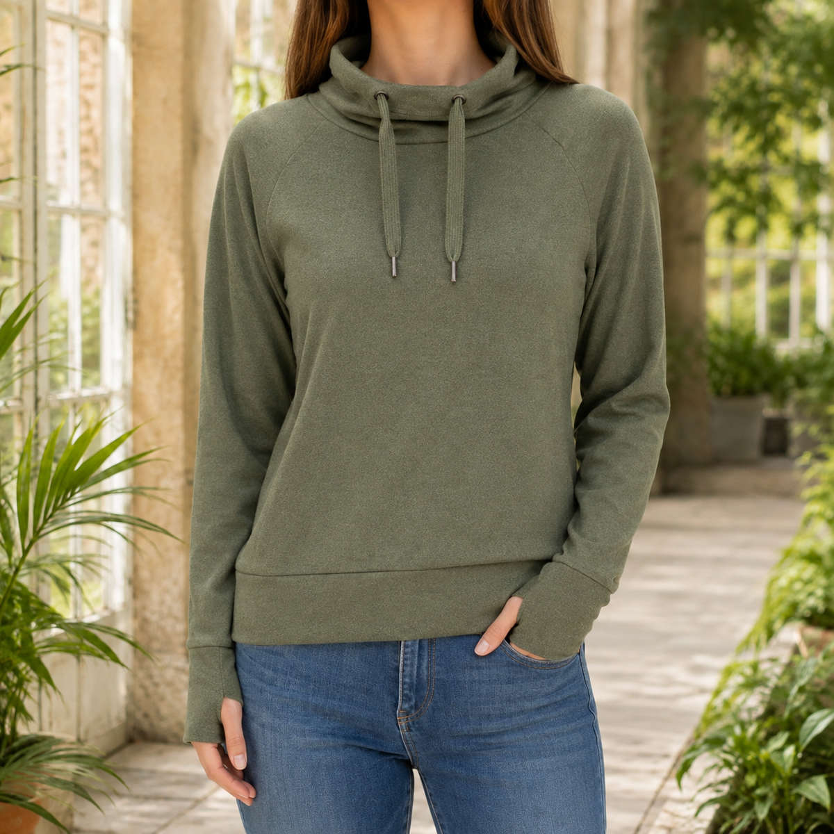 Mabelle | Damen Rollkragen Strickpullover mit Daumenlöchern