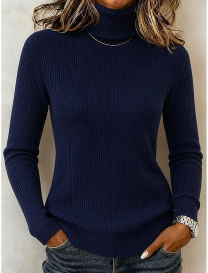 Ilaria | Damen Rollkragenpullover Feinstrick Langarm Figurbetont