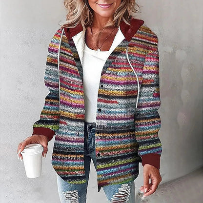Delia | Damen Karo Hoodie Jacke Winter Freizeit