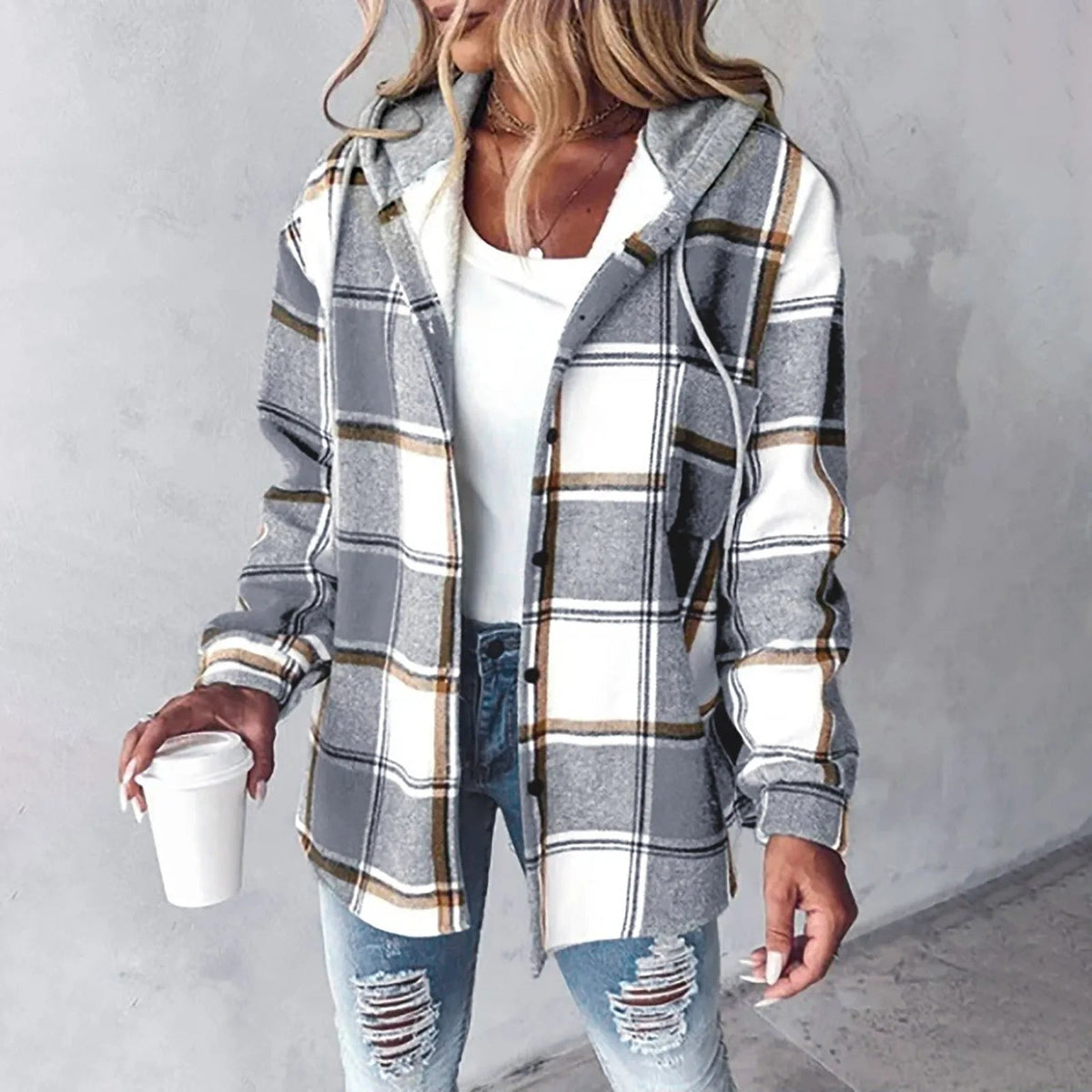 Delia | Damen Karo Hoodie Jacke Winter Freizeit
