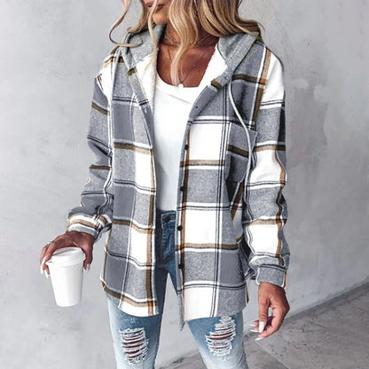 Delia | Damen Karo Hoodie Jacke Winter Freizeit