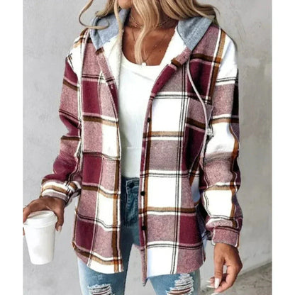 Delia | Damen Karo Hoodie Jacke Winter Freizeit