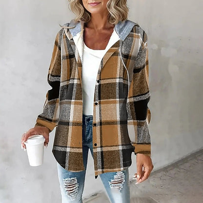 Delia | Damen Karo Hoodie Jacke Winter Freizeit