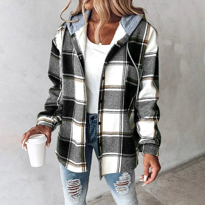 Delia | Damen Karo Hoodie Jacke Winter Freizeit