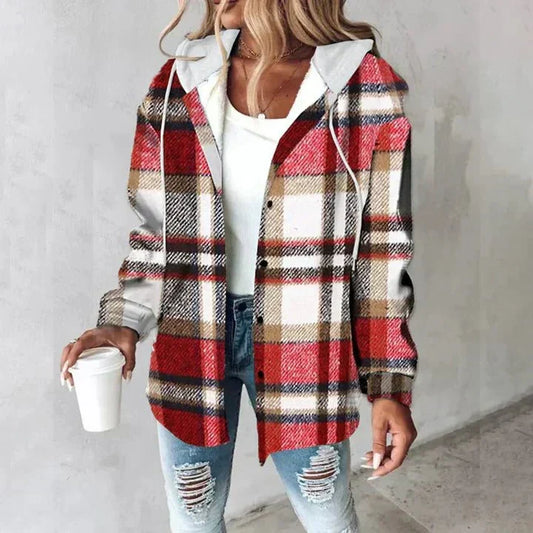 Delia | Damen Karo Hoodie Jacke Winter Freizeit
