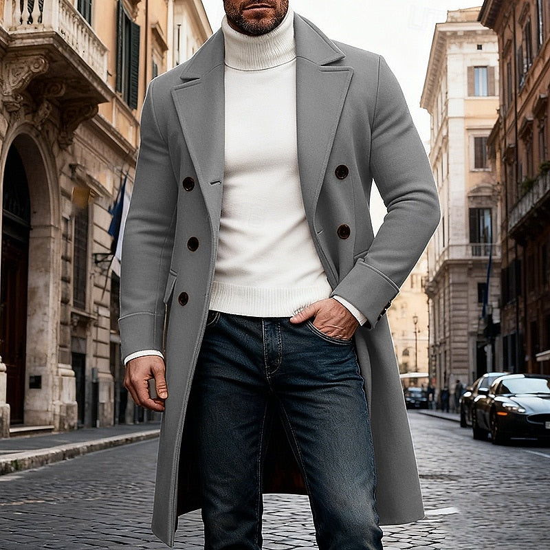 Beau | Doppelreihiger Wintermantel mit Reverskragen und Taschen für Herren