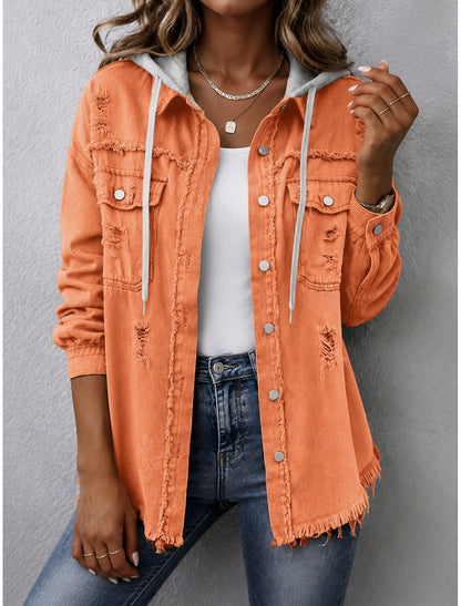 Malina | Damen Übergangsjacke mit Kapuze und Fransensaum