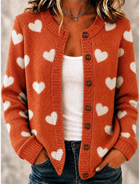Genevieve | Damen Cardigan Herzmuster Knopfleiste Rundhals