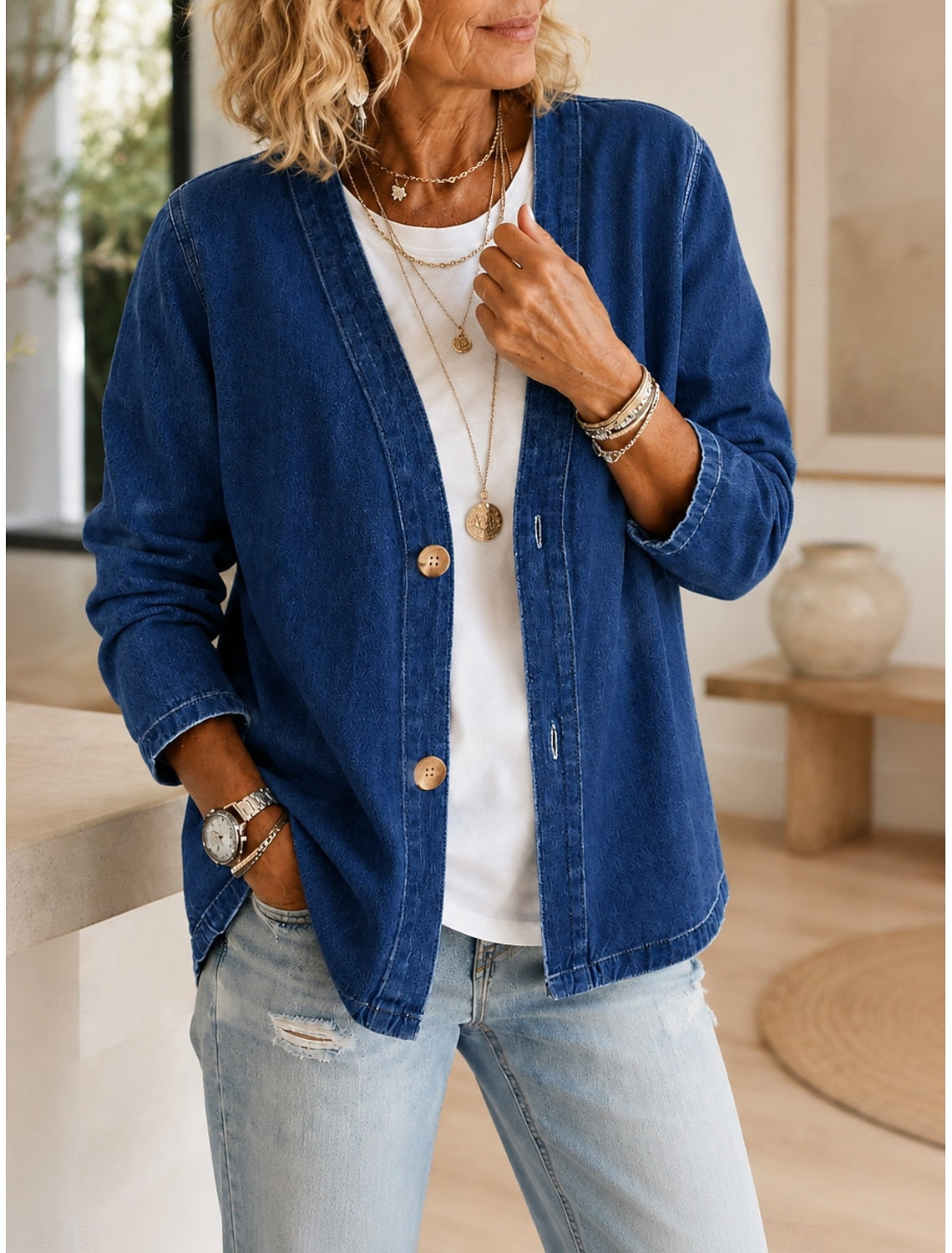 Gesa | Damen Cardigan mit Knopfleiste und V-Ausschnitt, Leger Grün