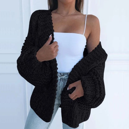 Eliane | Damen Strickjacke Grobstrick Rundhals Oversized