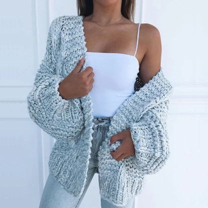 Eliane | Damen Strickjacke Grobstrick Rundhals Oversized