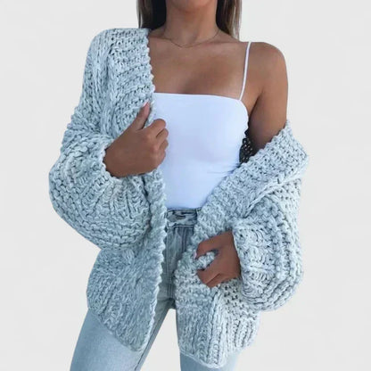 Eliane | Damen Strickjacke Grobstrick Rundhals Oversized