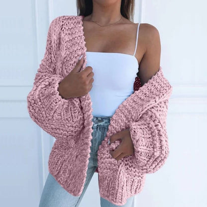 Eliane | Damen Strickjacke Grobstrick Rundhals Oversized