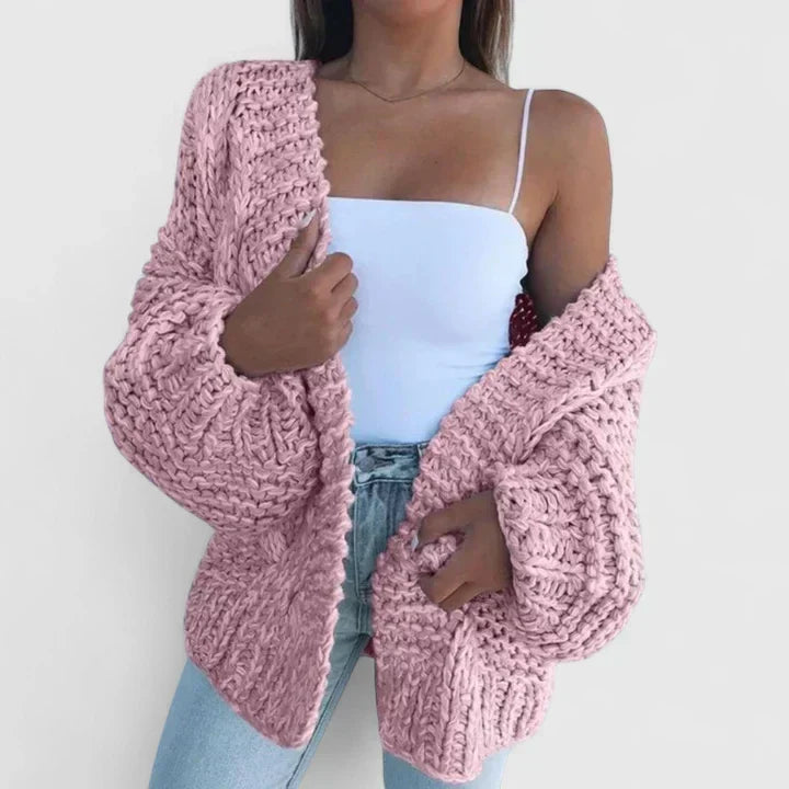 Eliane | Damen Strickjacke Grobstrick Rundhals Oversized
