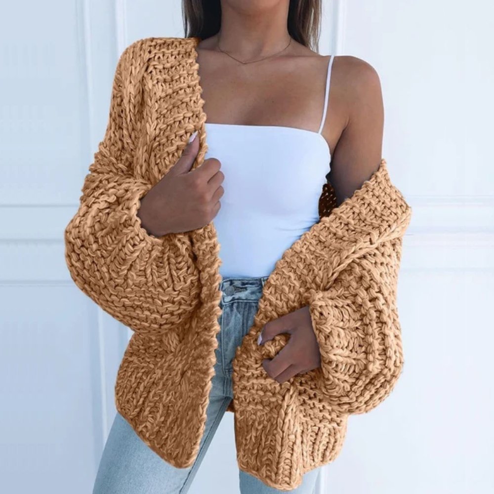 Eliane | Damen Strickjacke Grobstrick Rundhals Oversized