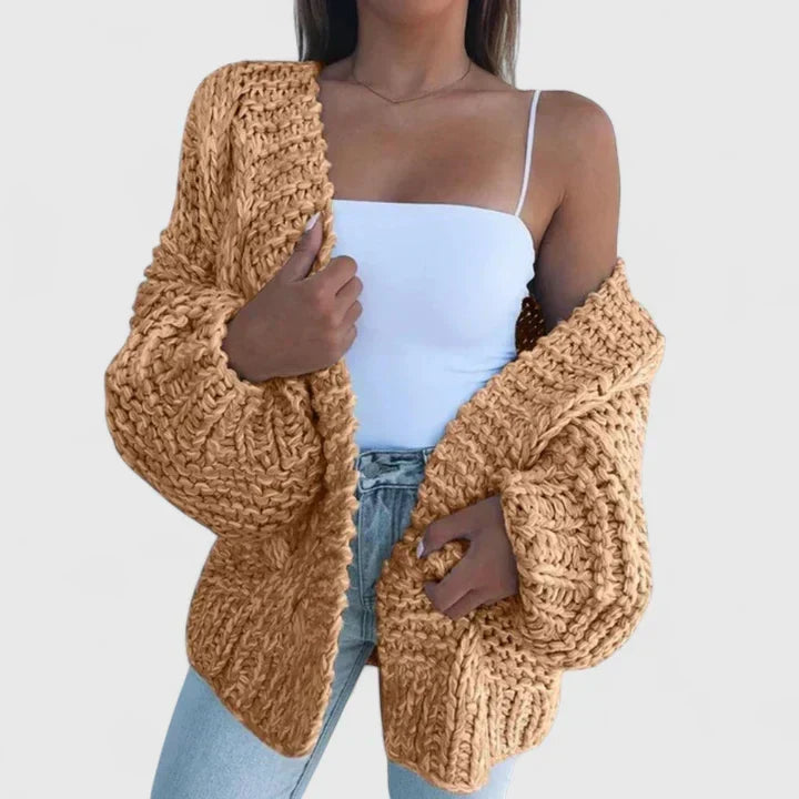 Eliane | Damen Strickjacke Grobstrick Rundhals Oversized