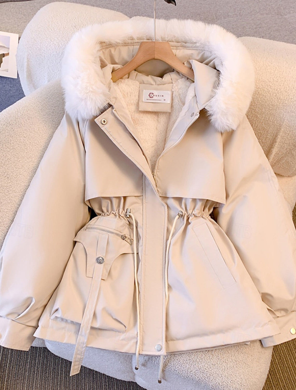 Farah | Winterjacke Damen Oversized Parka mit Kunstfell-Kapuze