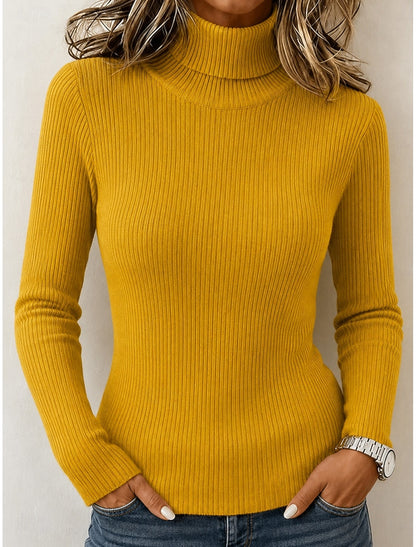 Ilaria | Damen Rollkragenpullover Feinstrick Langarm Figurbetont