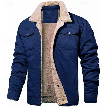 Aksel | Gefütterte Trucker-Jacke Herren mit Fellkragen und Knopfleiste