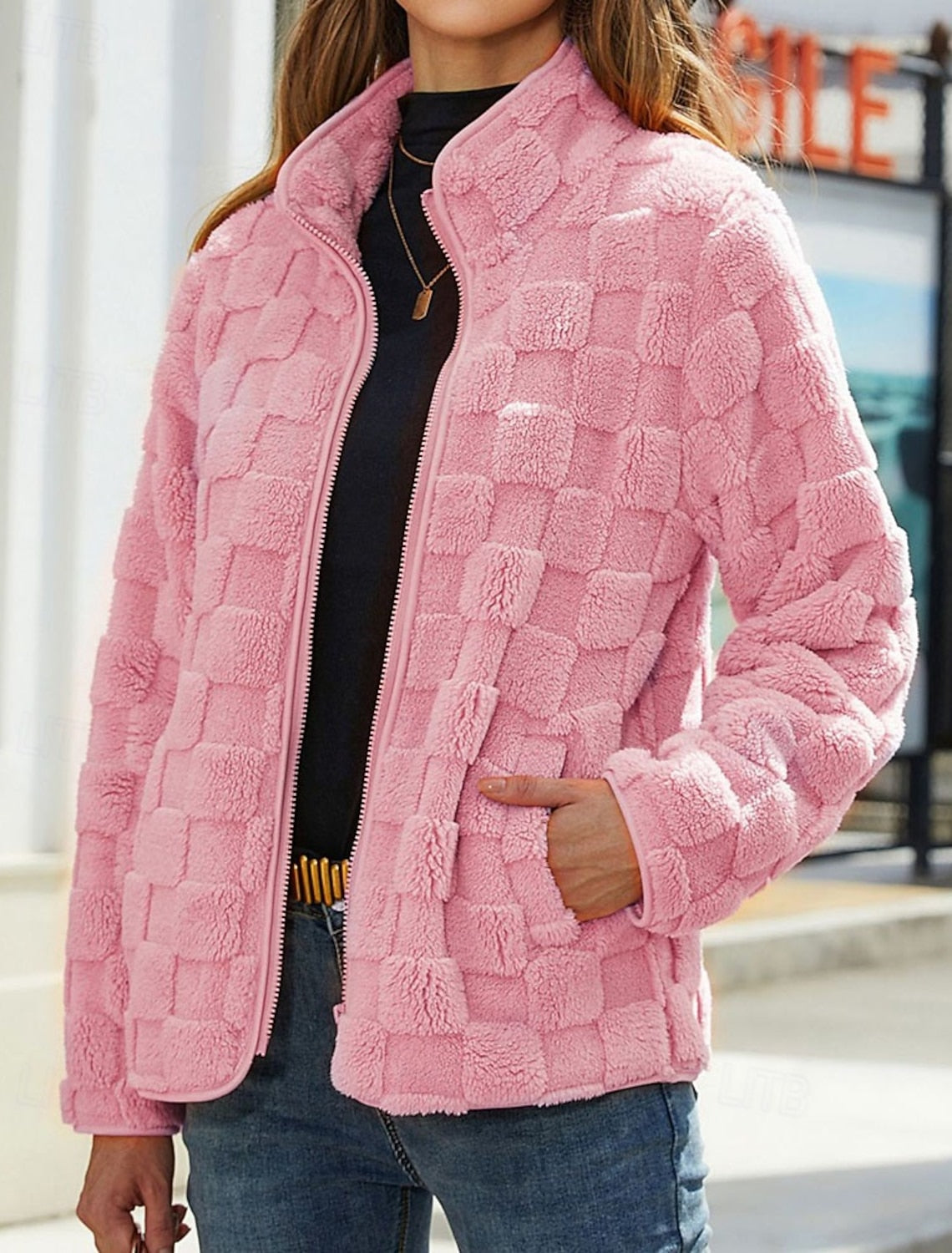 Federica | Winterjacke Damen Teddy Stehkragen Reißverschluss Oversized