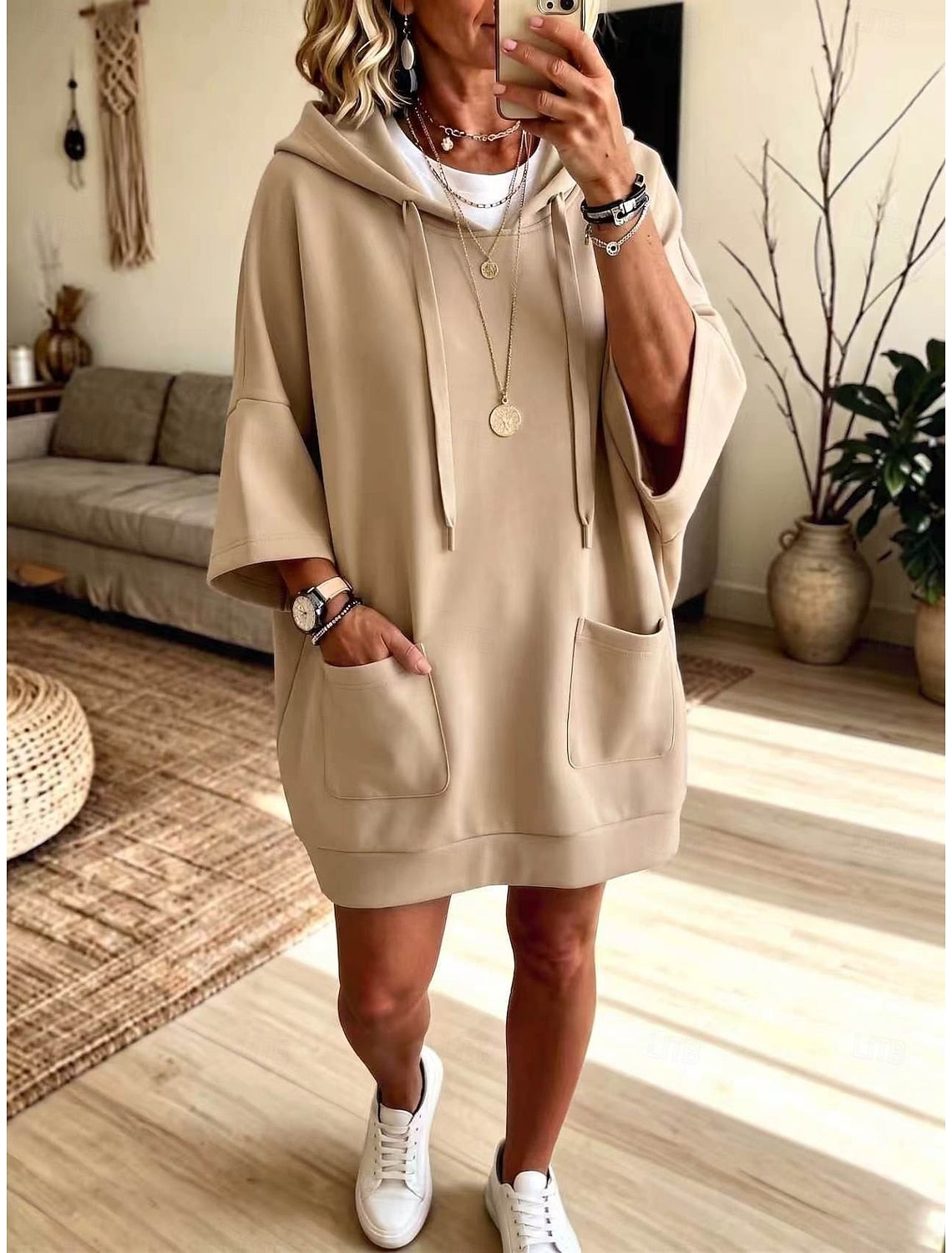 Livia | Damen Kapuzenkleid Oversized mit Kängurutasche