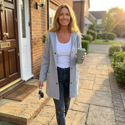 Greta | Oversized Strickjacke mit Kapuze, Knopfleiste und Taschen