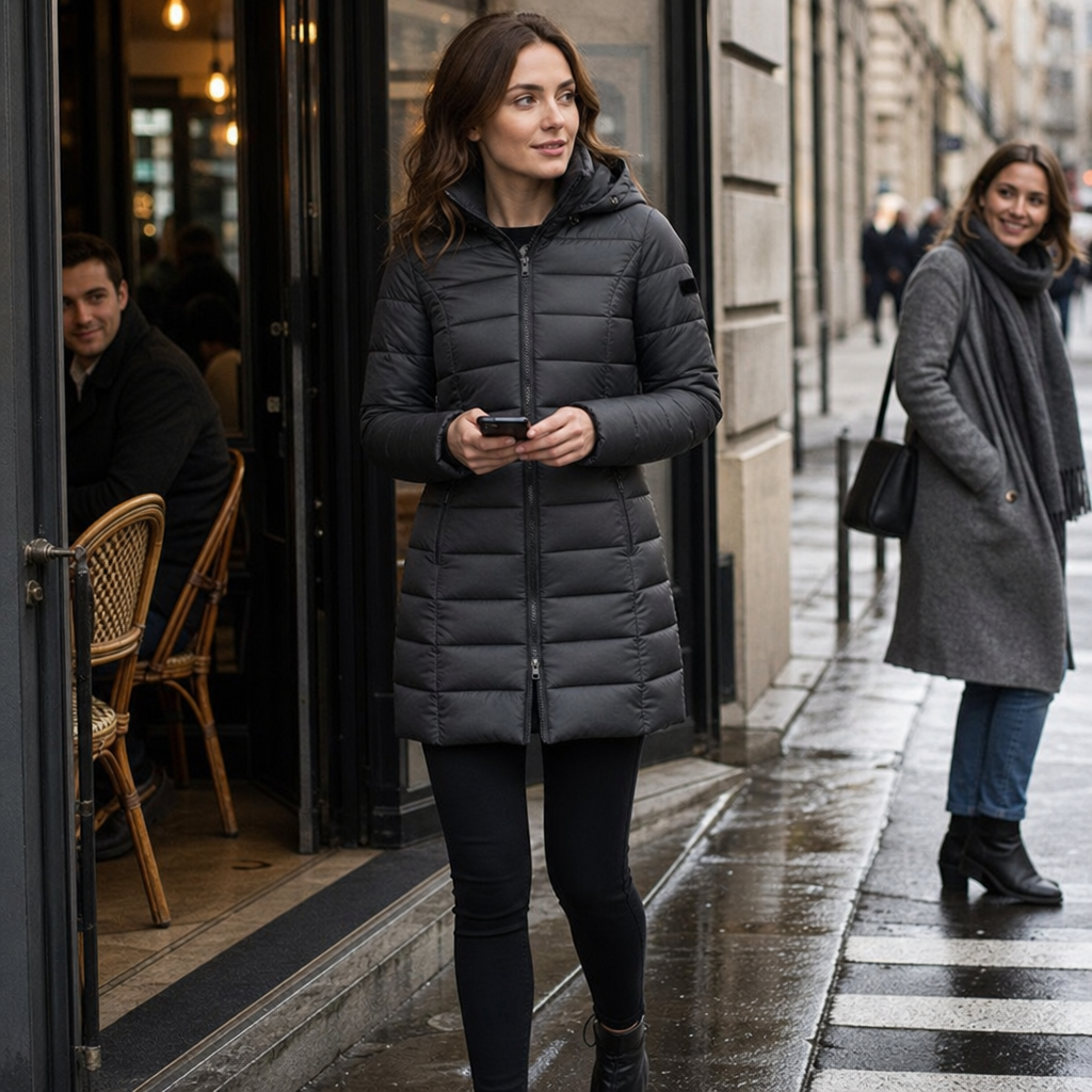 Sierra | Taillierte Midi-Steppjacke mit Kapuze für Damen