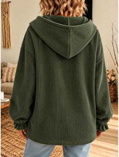 Erna | Damen Cardigan Cordjacke Oversized Kapuze Knopfleiste