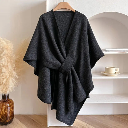 Christiane | Damen Wickelmantel Cape mit Schalkragen Windschutz