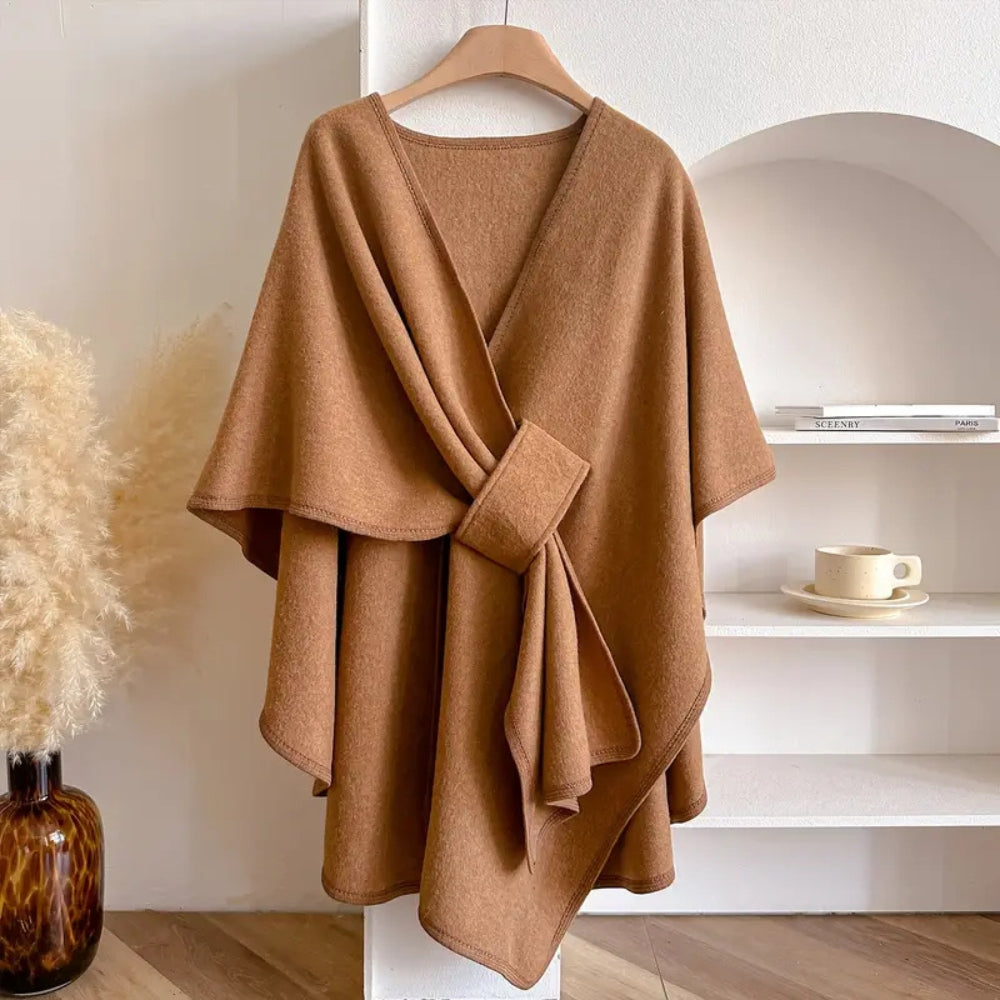 Christiane | Damen Wickelmantel Cape mit Schalkragen Windschutz