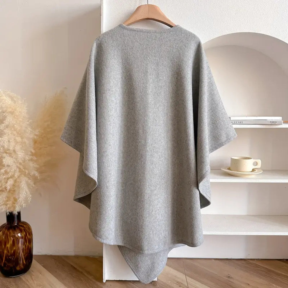 Christiane | Damen Wickelmantel Cape mit Schalkragen Windschutz