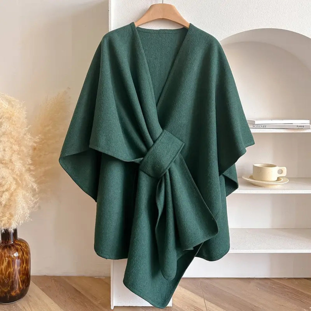 Christiane | Damen Wickelmantel Cape mit Schalkragen Windschutz