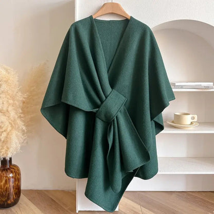 Christiane | Damen Wickelmantel Cape mit Schalkragen Windschutz